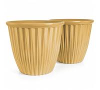Muddy Hands Pack of 2 Large 22 Litre Decorative Tall Round Planter Pots - Outdoor Garden Plastic Plant Pots for Flowers, Herbs, Trees & Patio Plants - Heavy Duty Ornamental Planters (Blond Yellow)