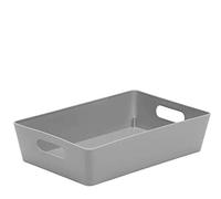 Muddy Hands Pack of 2 Plastic Storage Baskets with Handles - Large Shallow, Grey Rectangular Storage Boxes - Heavy Duty Organiser for Kitchen, Bathroom, Bedroom & Office