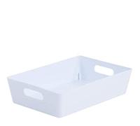 Muddy Hands Pack of 2 Plastic Storage Baskets with Handles - Large Shallow, White Rectangular Storage Boxes - Heavy Duty Organiser for Kitchen, Bathroom, Bedroom & Office
