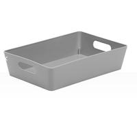 Muddy Hands Pack of 2 Plastic Storage Baskets with Handles - Small Shallow, Grey Rectangular Storage Boxes - Heavy Duty Organiser for Kitchen, Bathroom, Bedroom & Office