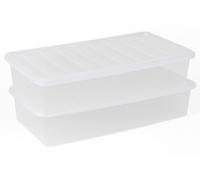 Muddy Hands Pack of 2 Under Bed Plastic Storage Boxes with Lids - 43 Litre Clear Stackable Containers - Space Saving Storage Solution for Bedroom, Toys, Clothes & More