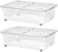 Muddy Hands Pack of 2 Under Bed Storage Boxes with Lids & Wheels - 32 Litre Large Clear Plastic Stackable Containers for Clothes, Bedding & Shoes (60 x 40 x 18.5cm)