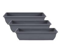 Muddy Hands Pack of 3 - 60cm Grey Trough Planters | Long Plastic Window Box Plant Pots | Outdoor Garden, Balcony & Herb Flower Containers
