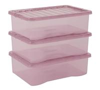 Muddy Hands Pack of 3 - Dusty Orchid Pink Clear Plastic Under Bed Storage Boxes with Lids - 32 Litre Capacity - Stackable & Durable Container for Clothes, Shoes, Bedding & Home Organisation