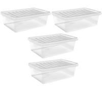 Muddy Hands Pack of 4-32 Litre Large Clear Plastic Storage Boxes with Lids Under Bed Stackable Containers - Length: 58.5cm - Width: 39cm - Height: 18cm