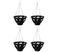 Muddy Hands Pack of 4 - Large 14" Easy Fill Hanging Baskets - Outdoor Garden Balcony Hangers Black Plastic Flower Herb Plant Pots Planters
