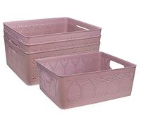 Muddy Hands Pack of 4 - Medium Dotted Plastic Storage Basket Kitchen Bedroom Bathroom Office Box (Pink)