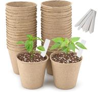 Muddy Hands Pack of 40 - Fibre Seed Growing Pots with 40 Labels - Seedling Cuttings Cultivation Germination Plant Pots - Organic, Biodegradable & Compostable (Diameter: 8cm - Height: 8cm)