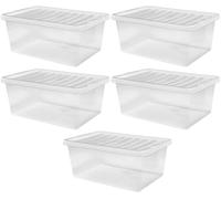 Muddy Hands Pack of 5-12 Litre Small Clear Plastic Storage Boxes with Lids Home Office Stackable Containers - Length: 37.5cm - Width: 25cm - Height: 15.5cm