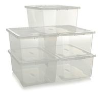 Muddy Hands Pack of 5 - Large 45 Litre Heavy Duty Clear Plastic Storage Boxes with Lids Stackable Containers