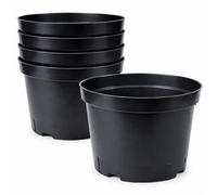 Muddy Hands Pack of 5 - Large Black Plastic Plant Pot Outdoor Garden Planter Wide Squat Grow Pot for Vegetables Flowers Herbs Durable with Drainage Holes (25 Litre)