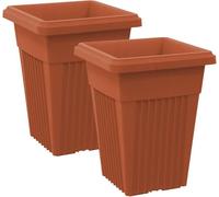 Muddy Hands Plastic Plant Pot Indoor Home Outdoor Garden Tall Square Flower Tree Planter - 40cm Wide - 55cm Tall (2, Terracotta)