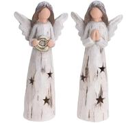 Muddy Hands Set of 2-32cm Tall Ceramic LED Light Up Christmas Praying Angel Ornament Decorative Xmas Table Top Figurine