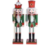 Muddy Hands Set of 2 - 36cm Tall Green & Red Glittery Christmas Wooden Nutcracker Soldier Ornament Colourful Festive Xmas Wood Classic Traditional Decoration