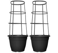 Muddy Hands Set of 2 - 9.5 Litre Black Plastic Trellis Planters Climbing Plants Support Sweet Pea Runner Bean Tomato Plant Pots