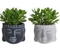 Muddy Hands Set of 2 Black & Grey Buddha Head Cement Planters Indoor Home Decorative House Plant Flower Succulent Cactus Herb Pot Cover Holder