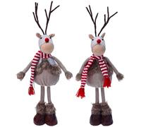 Muddy Hands Set of 2 Christmas Reindeer Decorations - 48cm Freestanding Festive Deer Ornaments, Plush Xmas Figurines & Holiday Statues for Home Decor