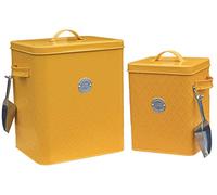 Muddy Hands Set of 2 Mustard Tin with Lid & Scoop - Storage Container for Wild Bird Seed Pet Dog Cat Animal Food