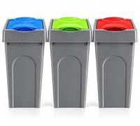 Muddy Hands Set of 3 50 Litre Recycling Bins with Colour Coded Lids - Large Slim Plastic Waste Rubbish Bins - 150 Litre Total Capacity for Kitchen, Home, Office, Garage & Workplace