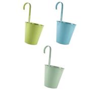 Muddy Hands Set of 3 - Blue, Duck Egg, Sage Green Metal Hanging Planter Vintage Balcony Fence Railing Herb Flower Plant Pot Holder