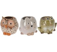 Muddy Hands Set of 3 Ceramic Animal Planters: Owl, Cat & Frog Succulent Pots - Cute Decorative Plant Holders for Home & Office Décor, Small Indoor/Outdoor Flower Pots