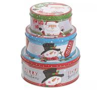 Muddy Hands Set of 3 Round Nesting Christmas Storage Tins Xmas Festive Sweet Candy Chocolate Biscuit Cookie Gift Present Storing Box Container