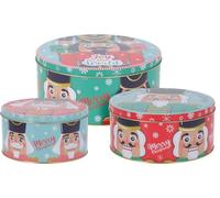 Muddy Hands Set of 3 Round Nutcracker Christmas Storage Tins - Nesting Festive Containers for Sweets, Biscuits, Chocolates & Cookies - Gift Boxes