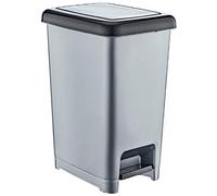 Muddy Hands Slim Plastic Foot Pedal Bin Home Bedroom Bathroom Kitchen Rubbish Recycling Waste Dustbin (Black/Silver, 15 Litre)
