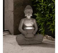 Muddy Hands Solar Light Buddha Statue Garden Ornament with LED Light - Polystone Outdoor Garden Decoration for Patio, Balcony & Zen Garden - Weather Resistant - 31cm