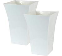 Muddy Hands Tall Square Plastic Plant Pot Cover - Modern Indoor Tree & Flower Planter Holder for Houseplants, Palms & Decorative Plants - No Drainage Holes (Pack of 2 - Large, White)