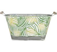 Muddy Hands Tropical Leaf Metal Plant Pot Indoor Home Outdoor Garden Decorative Vintage Flower Planter Cover Holder Bucket (Trough - Small)