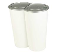 Muddy Hands White Grey Duo Double Compartment Recycling Bin 50 Litre - Twin 2 Section Plastic Waste Bin with Lids - Modern Kitchen Rubbish & Recycling Seperator Dustbin