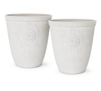 Muddy Hands White Vintage Plant Pot Pack of 2, 19.4 Litre Large Decorative Plastic Planter, Indoor Outdoor Garden Flower Tree Patio Container, 32.5cm Diameter x 36cm Height