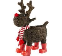 Muddy Hands Wicker Christmas Moose Planter with Scarf & Red Boots - Festive Xmas Home Reindeer Decoration Cover Plant Pot