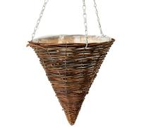 Muddy Hands Wicker Hanging Basket Cone Planter with Inner Liner Willow Woven Rattan Decorative Outdoor Garden Hanger Flower Herb Plant Pot (2, 14")