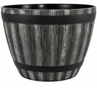 Muddy Hands Wooden Barrel Effect Round Garden Planter Plant Pot - Heavy Duty Outdoor Plastic Flower Pot for Patio, Garden, Balcony & Doorway - Weather & Frost Resistant - With Centre Drainage Hole