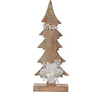 Muddy Hands Wooden Christmas Tree Artificial Festive Xmas Home Decoration Stand (43cm High - Brown with Pearl Decoration)