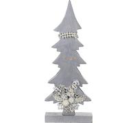 Muddy Hands Wooden Christmas Tree Artificial Festive Xmas Home Decoration Stand (43cm High - Silver with Pearl Decoration)