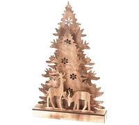 Muddy Hands Wooden LED Light Up Christmas Decoration - Rustic Lighted Christmas Tree with Reindeer Scene, Battery Operated Warm White Lights, Festive Holiday Ornament for Home, Mantel & Table Display