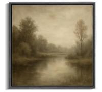 MUDECOR Framed Canvas Print Wall Art Sepia River Landscape with Bare Trees Illustrations Realism Decorative Panoramic Earth for Living Room, Bedroom, Office - 24"x24" BLACK