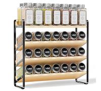 MUDEELA 4 Tier Spice Rack Organiser for Countertop, Wooden Tiered Spice Shelf Racks for Inside Cupboard, Kitchen Countertops, Pantry, 13.4" W × 11.2" H, Black (No Jars Included)
