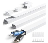 MUDEELA Cable Trunking Kit, 1.2M Trunking for TV Cables, Self Adhesive Wall Cable Tidy, Cable Management to Hide Wall Mount TV Powers Cords in Home Office, 3X L400mm, W24mm, H14mm, White