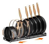 MUDEELA Pan Organiser, Expandable Rack with 10 Adjustable Dividers, Black