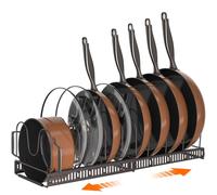 MUDEELA Pots and Pans Organiser, Rack for under Cabinet, Expandable Pot Lid Kitchen Cupboard Organiser Holder with 10 Adjustable Compartment, for Cutting Board, Cast-iron Pan, Heavy Cookware, Bronze