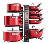 MUDEELA Pots and Pans Organizer Rack under Cabinet, 8-Tier Kitchen Organizers and Storage Pot Racks, Adjustable Pot Organizers inside Cabinet with 3 DIY Methods