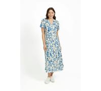 Mudflower Leaf Print Button-Up V-Neck Lurex Dress - Ivory - 10