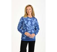 Mudflower Leaf Print Fluffy Yarn Jumper - Denim - 12