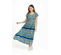 Mudflower Paisley Border Print Shirred Bodice Midi Dress - Green - 10