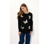 Mudflower Women's Butterfly Diamanté Embellished Batwing Jumper in Black | Size: 14 Mudflower Black 14