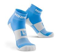 MudGear Quarter Crew Trail Socks, Blister-Resistant, Sweat-Resistant & Quick-Drying, Cushioned Footbed, Made in USA, 2-Pack, Neon Blue, Small